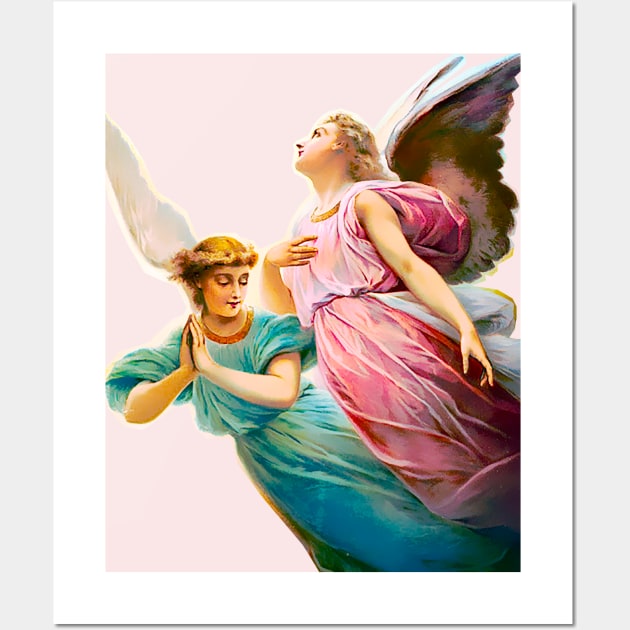 Sublime angels taking flight. Vintage colorful design Wall Art by Marccelus